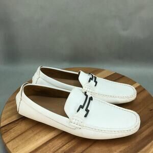 White Leather Loafers with Black Accent